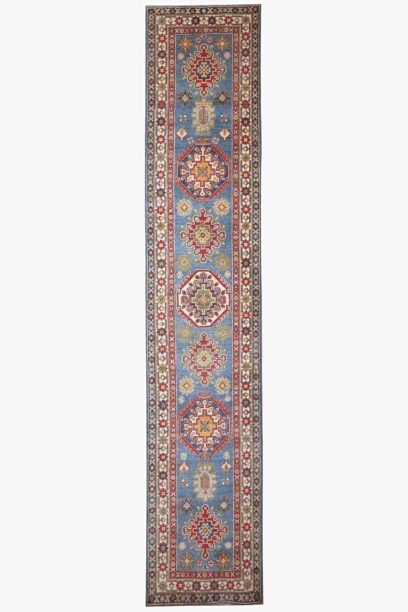 Village Kazak Runner 385cm x 80cm / 12ft 8in x 2ft 8in