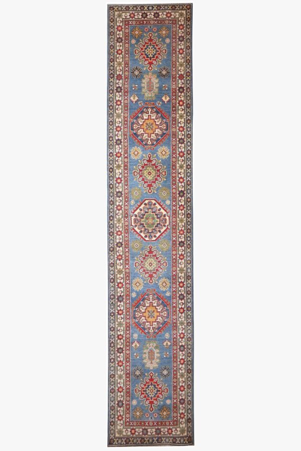 Village Kazak Runner 385cm x 80cm / 12ft 8in x 2ft 8in