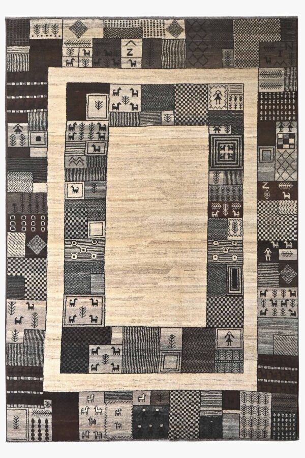 Darya Natural Colour Animal Print Handknotted Afghan Rug 295cm x 205cm / 9ft 8in x 6ft 9in